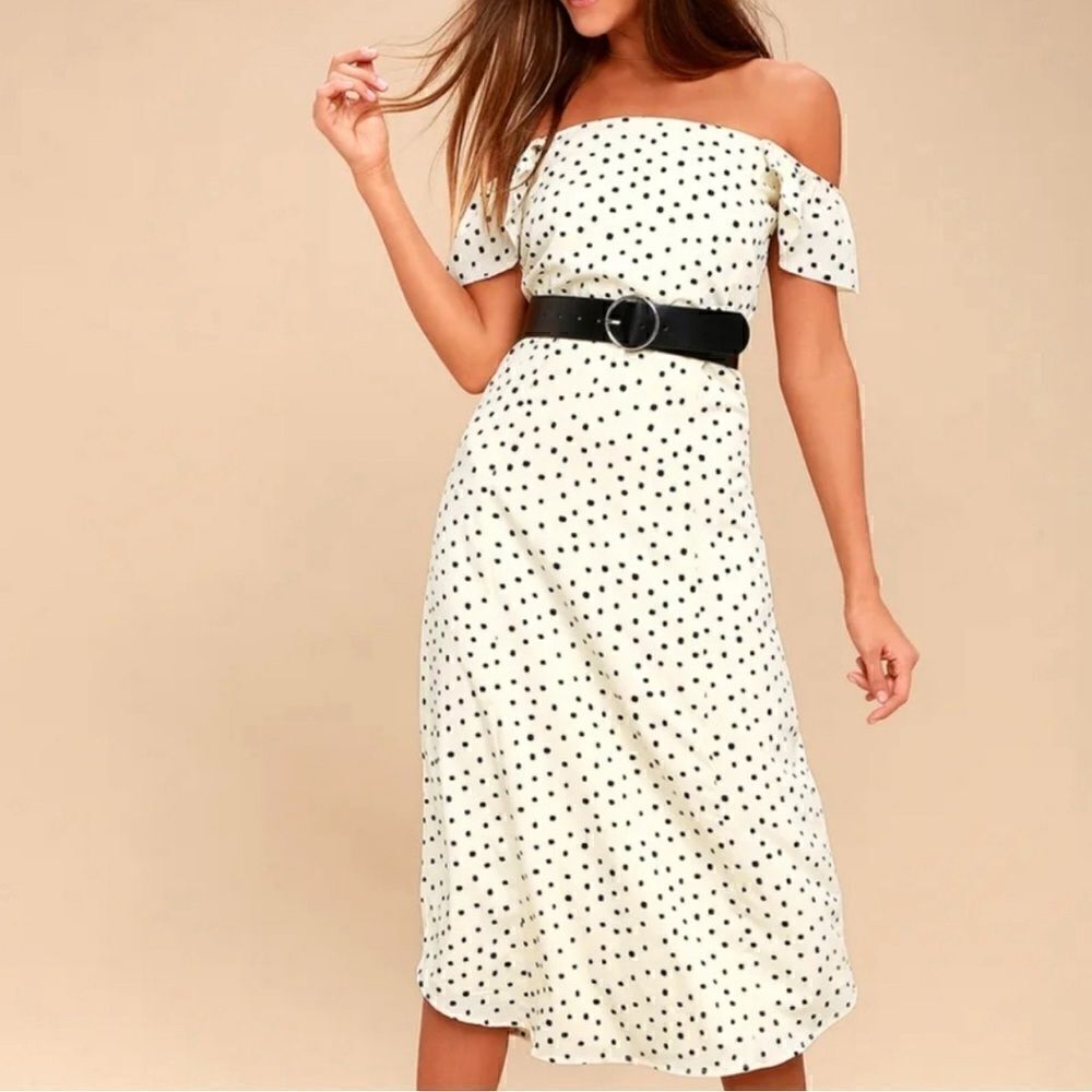 Amuse Society Sweeter Than You Cream Polka Dot Off-the-Shoulder Midi Dress Sz S
